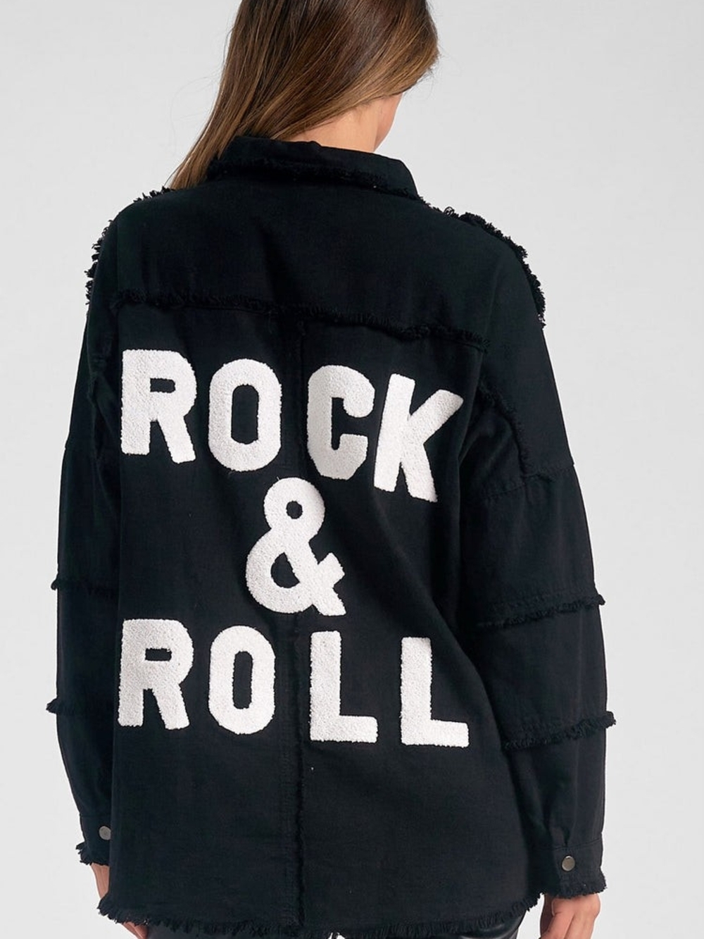Elan Black 'Rock & Roll' Graphic Utility Jacket - Women